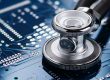 Medical stethoscope diagnosing a circuit board